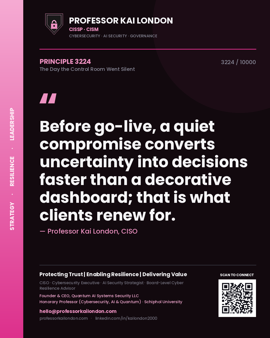Professor Kai London principle 3224: Before go-live, a quiet compromise converts uncertainty into decisions faster than a decorative dashboard; that is what clients renew for.