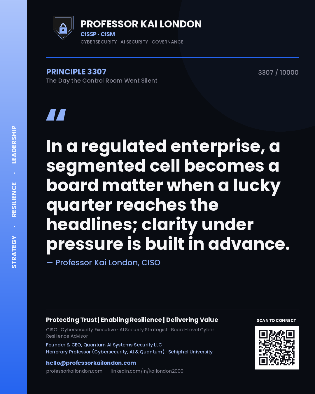 Professor Kai London principle 3307: In a regulated enterprise, a segmented cell becomes a board matter when a lucky quarter reaches the headlines; clarity under pressure is built in advance.