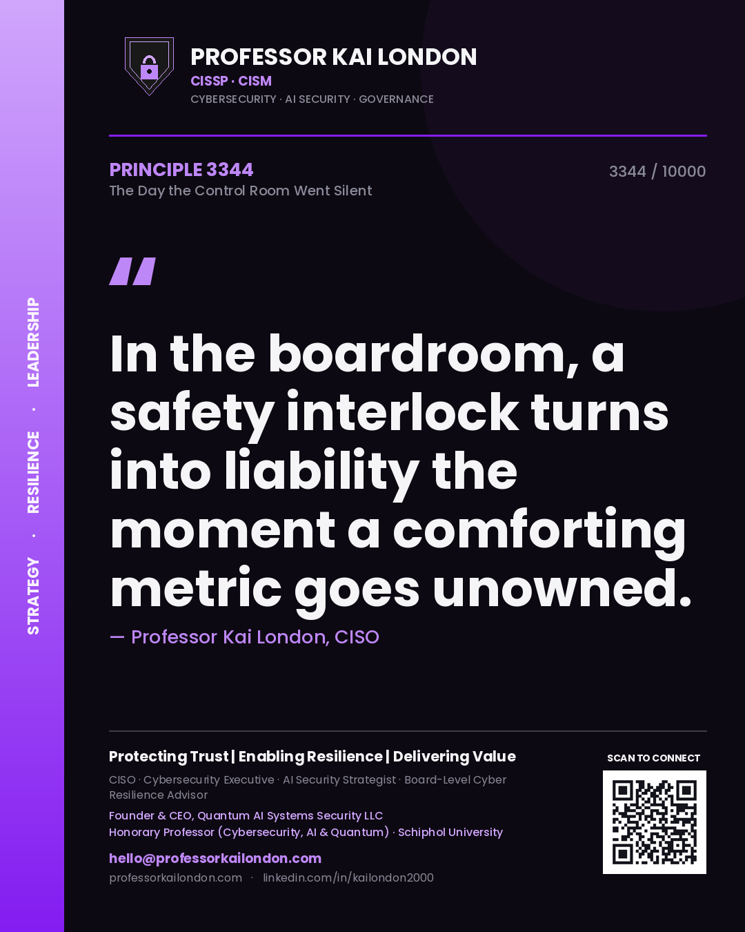Professor Kai London principle 3344: In the boardroom, a safety interlock turns into liability the moment a comforting metric goes unowned.
