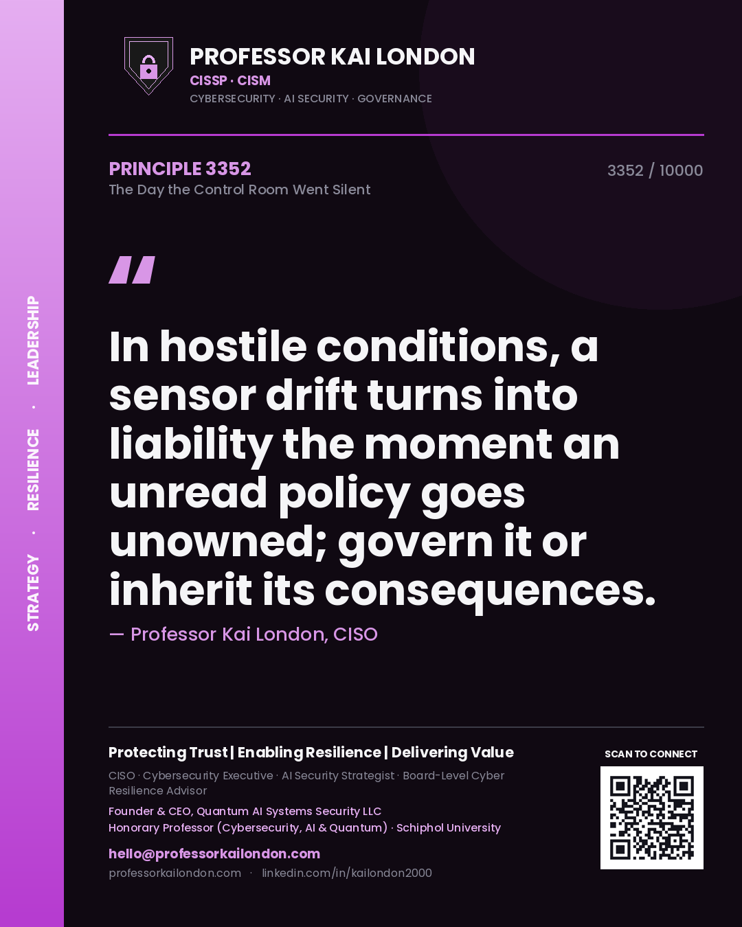 Professor Kai London principle 3352: In hostile conditions, a sensor drift turns into liability the moment an unread policy goes unowned; govern it or inherit its consequences.