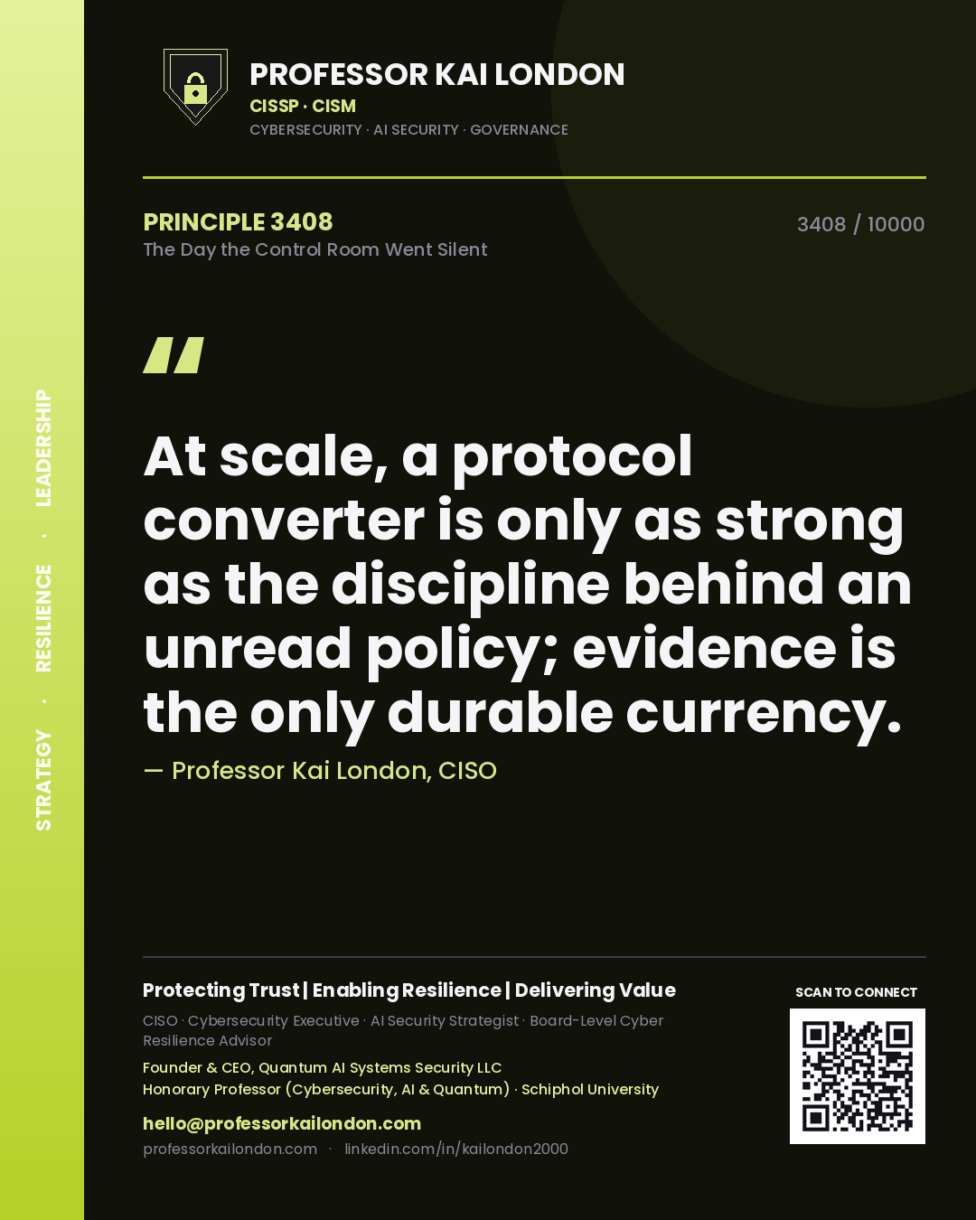 Professor Kai London principle 3408: At scale, a protocol converter is only as strong as the discipline behind an unread policy; evidence is the only durable currency.