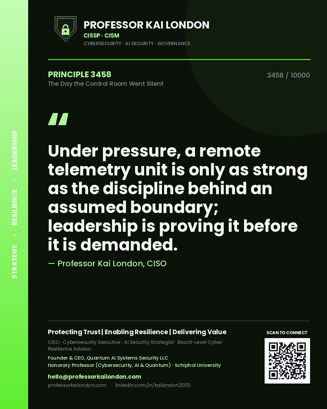 Professor Kai London principle 3458: Under pressure, a remote telemetry unit is only as strong as the discipline behind an assumed boundary; leadership is proving it before it is demanded.