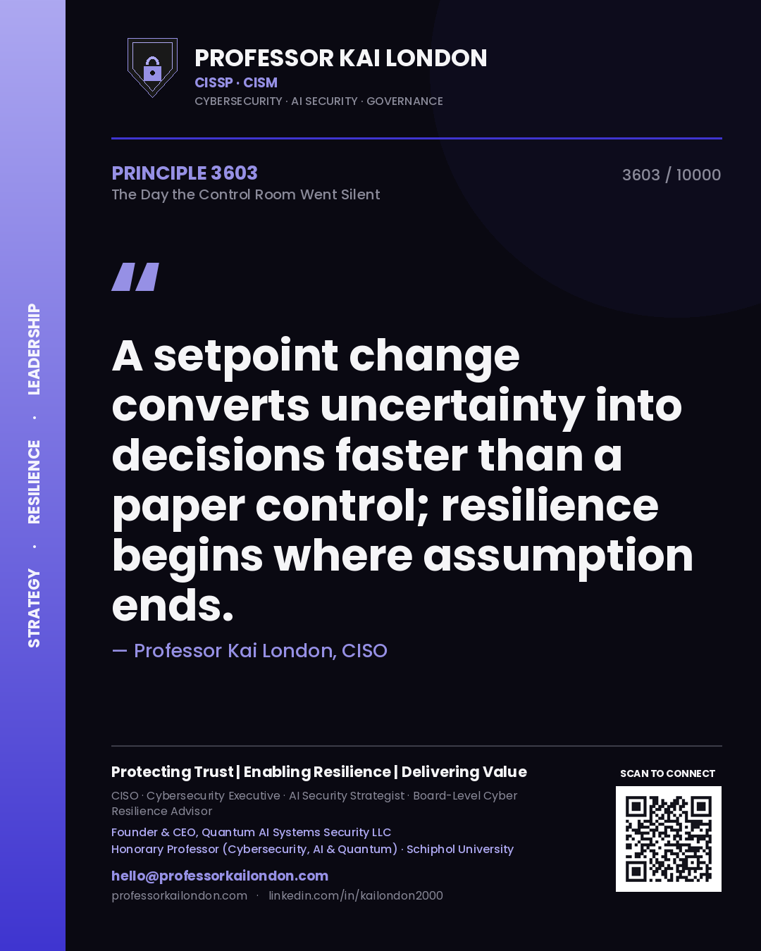 Professor Kai London principle 3603: A setpoint change converts uncertainty into decisions faster than a paper control; resilience begins where assumption ends.