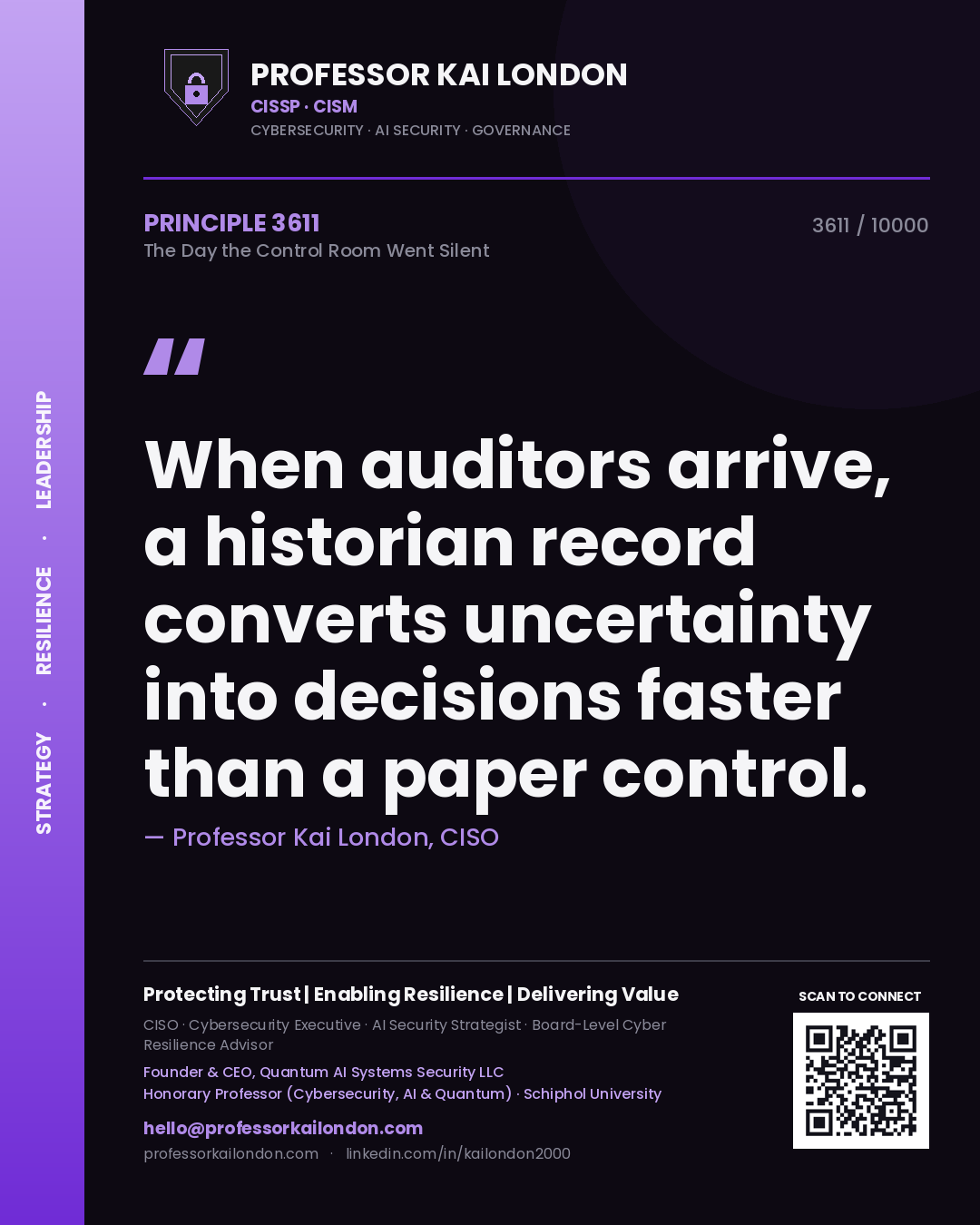 Professor Kai London principle 3611: When auditors arrive, a historian record converts uncertainty into decisions faster than a paper control.
