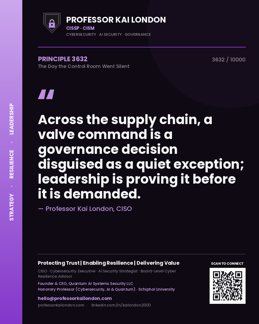 Professor Kai London principle 3632: Across the supply chain, a valve command is a governance decision disguised as a quiet exception; leadership is proving it before it is demanded.