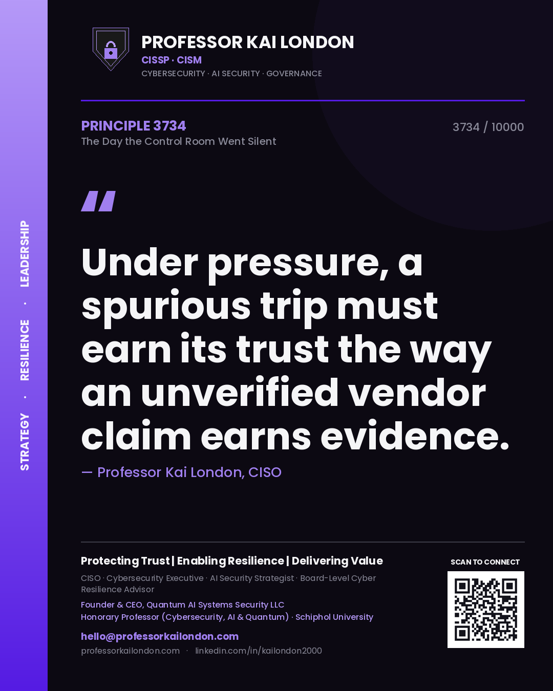 Professor Kai London principle 3734: Under pressure, a spurious trip must earn its trust the way an unverified vendor claim earns evidence.