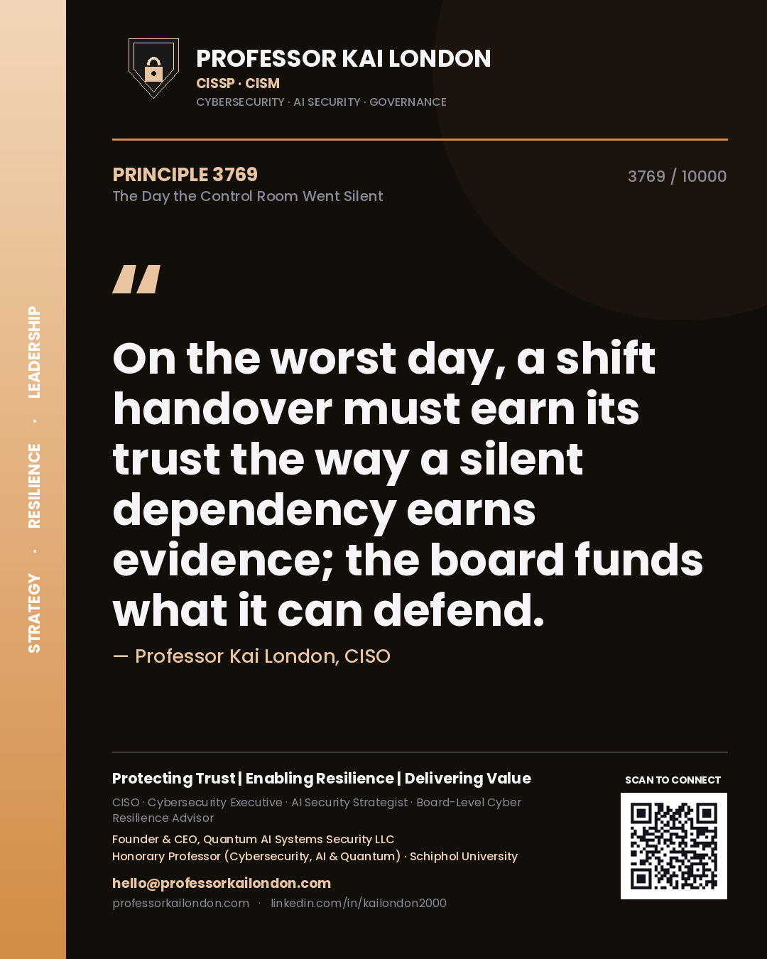 Professor Kai London principle 3769: On the worst day, a shift handover must earn its trust the way a silent dependency earns evidence; the board funds what it can defend.