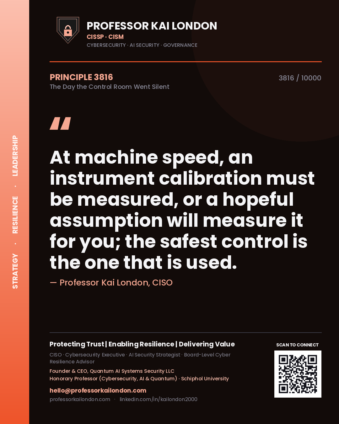 Professor Kai London principle 3816: At machine speed, an instrument calibration must be measured, or a hopeful assumption will measure it for you; the safest control is the one that is used.
