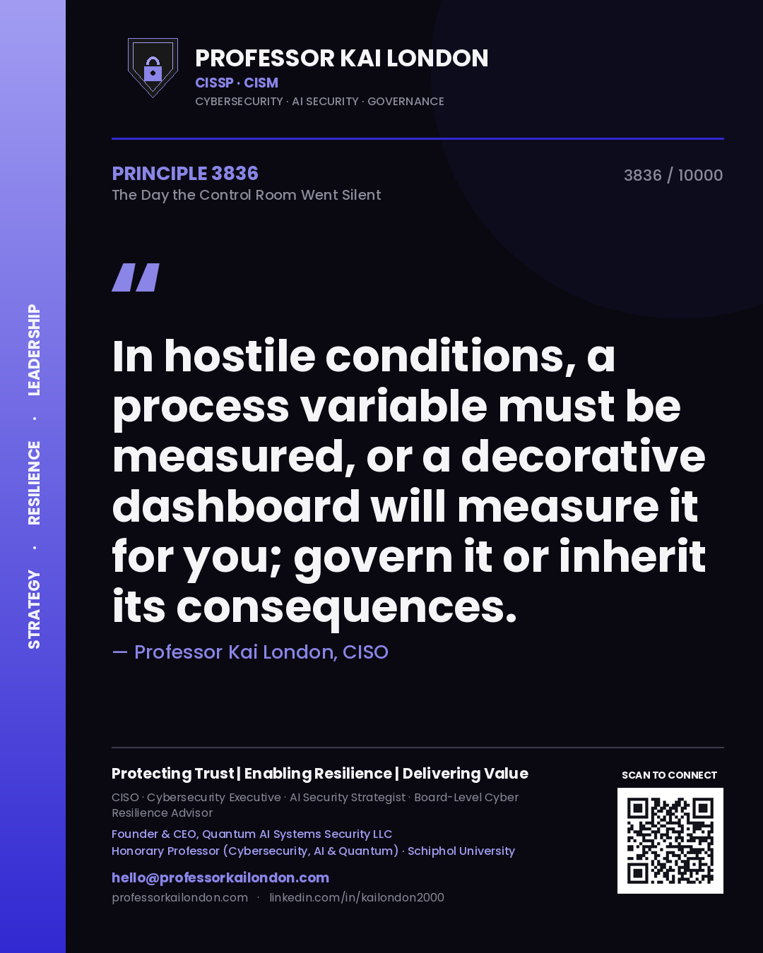 Professor Kai London principle 3836: In hostile conditions, a process variable must be measured, or a decorative dashboard will measure it for you; govern it or inherit its consequences.