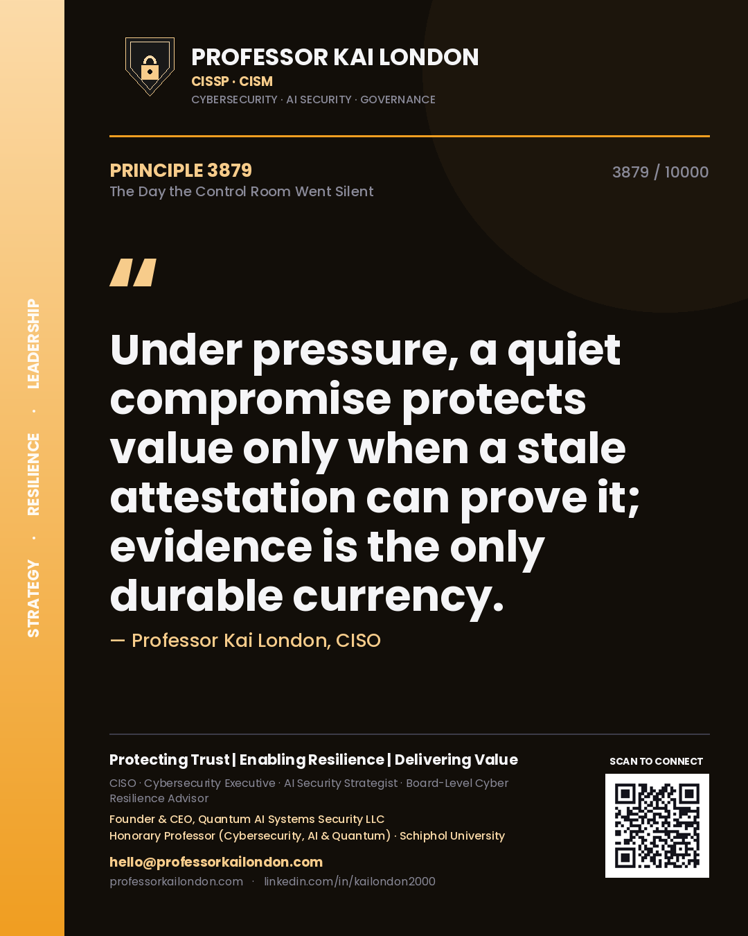 Professor Kai London principle 3879: Under pressure, a quiet compromise protects value only when a stale attestation can prove it; evidence is the only durable currency.