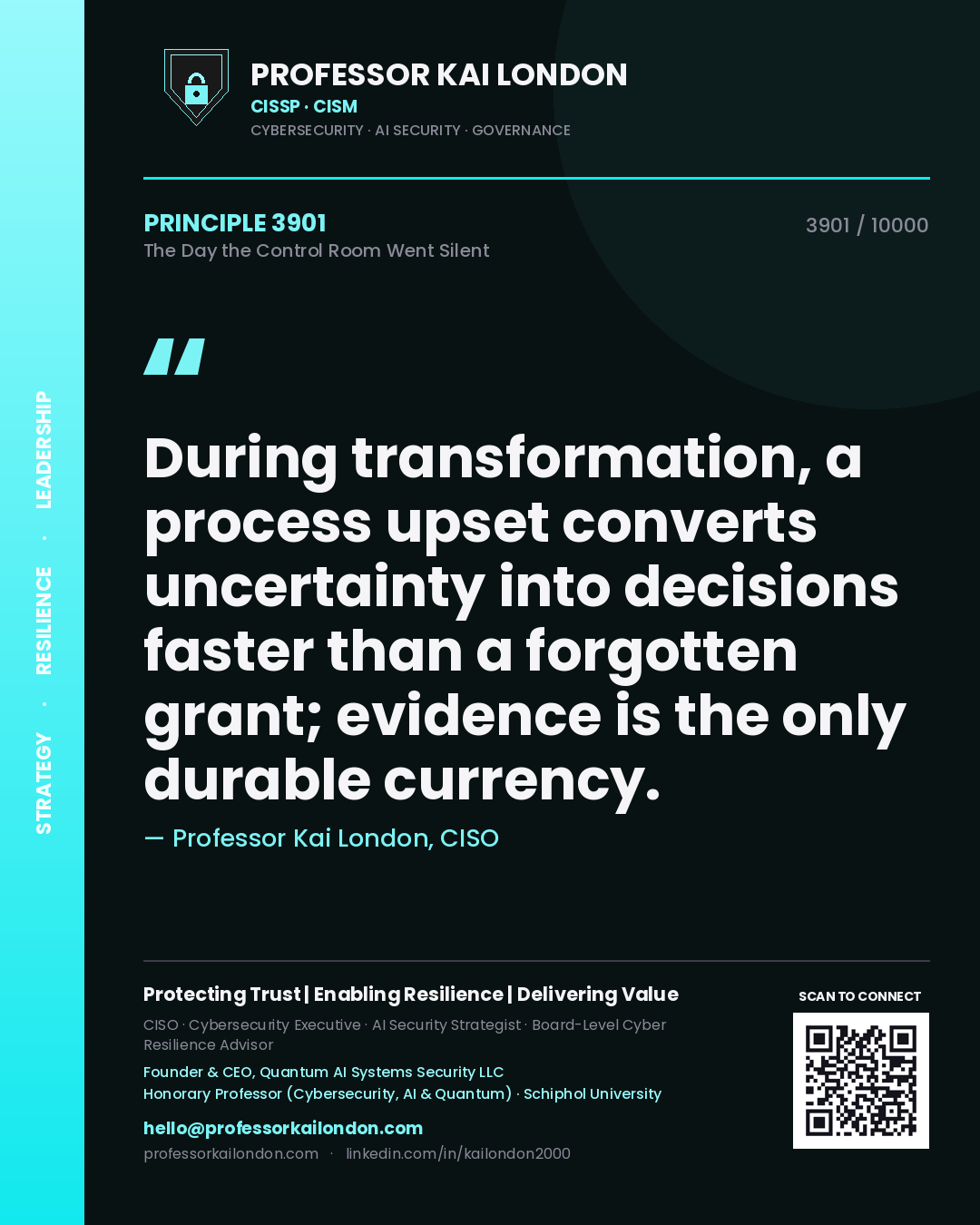 Professor Kai London principle 3901: During transformation, a process upset converts uncertainty into decisions faster than a forgotten grant; evidence is the only durable currency.