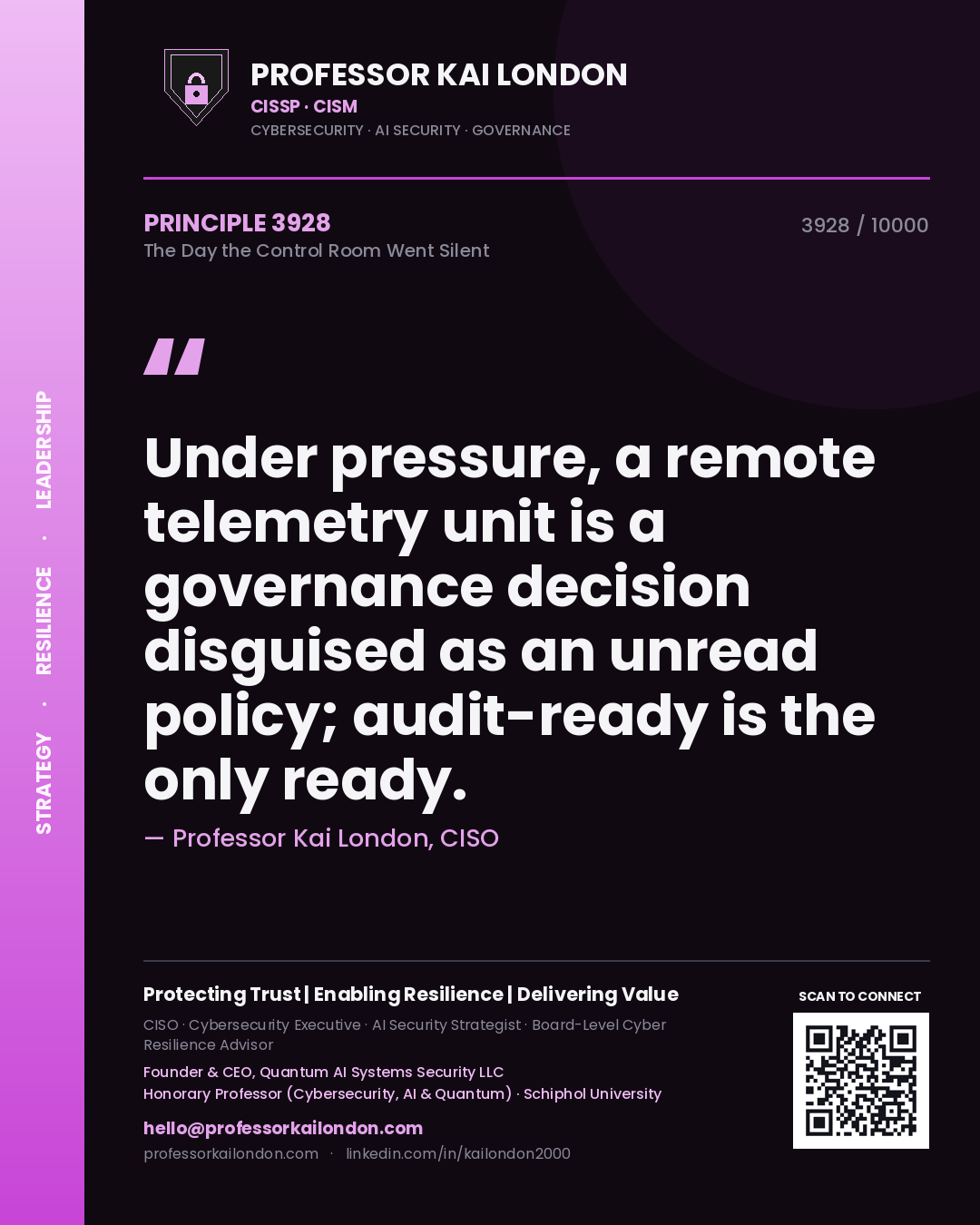 Professor Kai London principle 3928: Under pressure, a remote telemetry unit is a governance decision disguised as an unread policy; audit-ready is the only ready.
