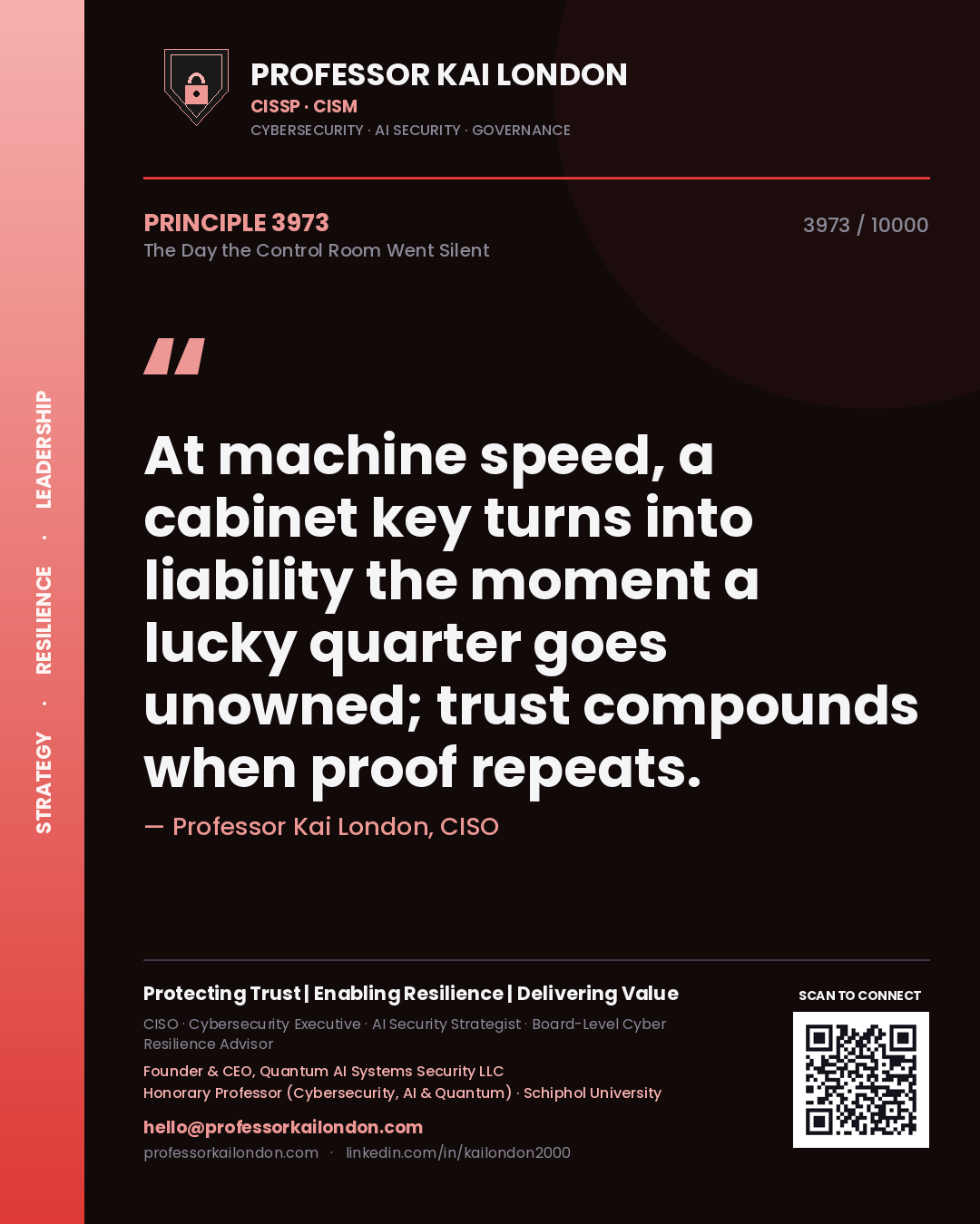 Professor Kai London principle 3973: At machine speed, a cabinet key turns into liability the moment a lucky quarter goes unowned; trust compounds when proof repeats.