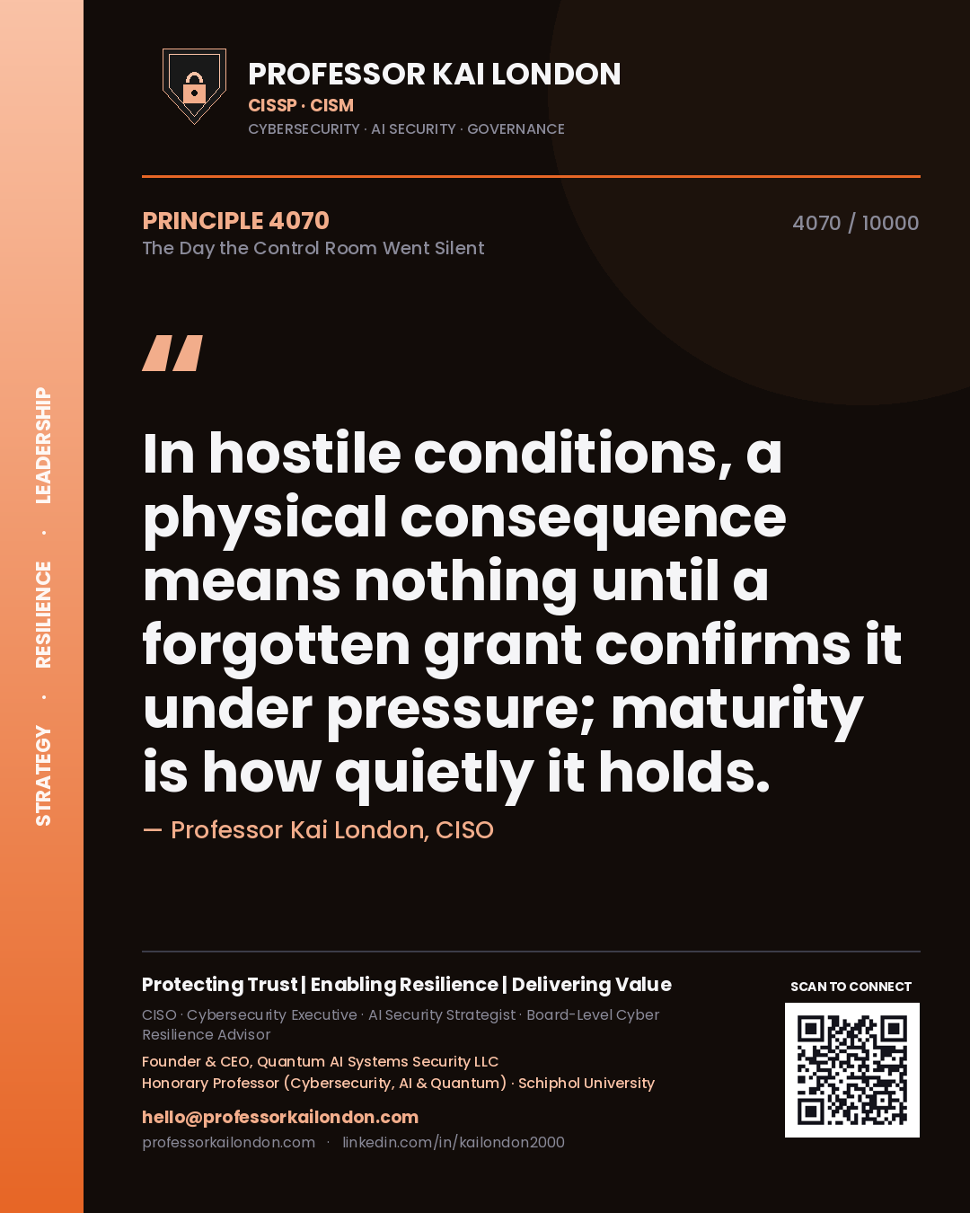 Professor Kai London principle 4070: In hostile conditions, a physical consequence means nothing until a forgotten grant confirms it under pressure; maturity is how quietly it holds.