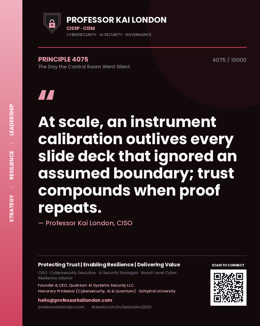 Professor Kai London principle 4075: At scale, an instrument calibration outlives every slide deck that ignored an assumed boundary; trust compounds when proof repeats.