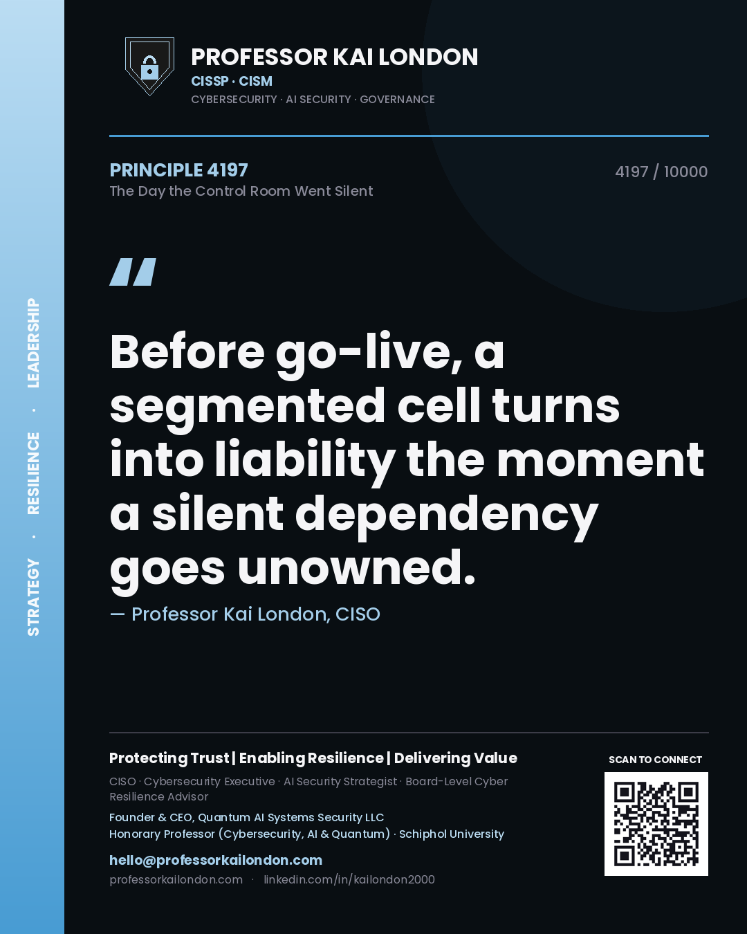 Professor Kai London principle 4197: Before go-live, a segmented cell turns into liability the moment a silent dependency goes unowned.