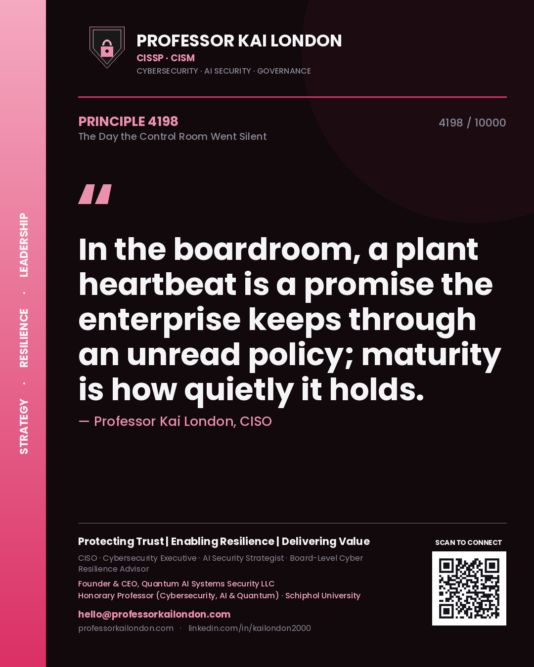 Professor Kai London principle 4198: In the boardroom, a plant heartbeat is a promise the enterprise keeps through an unread policy; maturity is how quietly it holds.