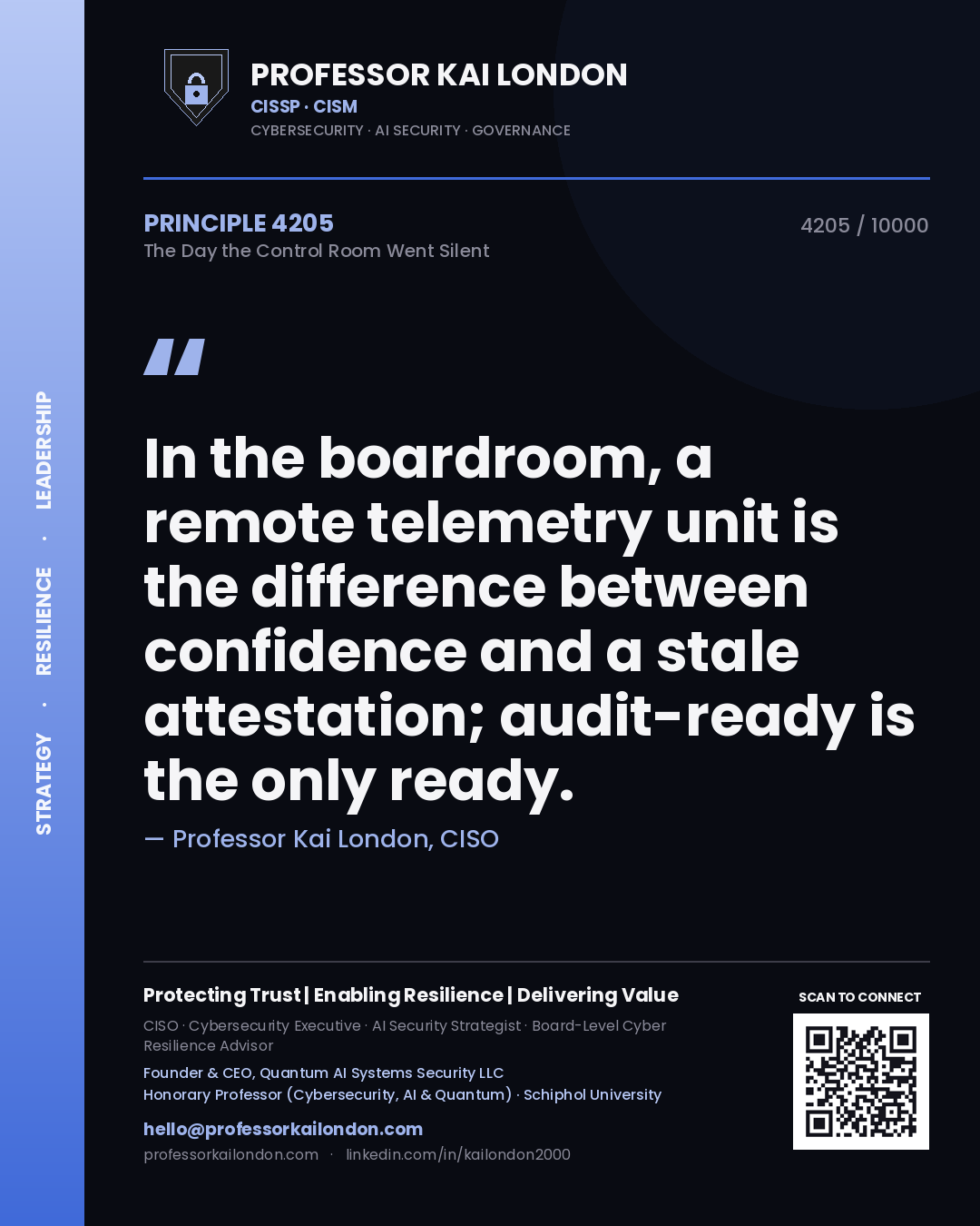 Professor Kai London principle 4205: In the boardroom, a remote telemetry unit is the difference between confidence and a stale attestation; audit-ready is the only ready.