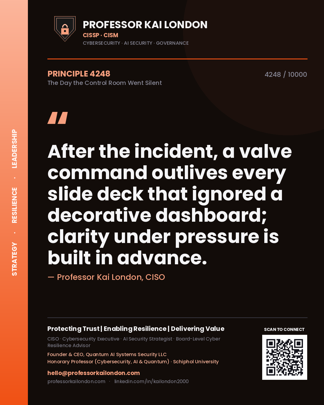 Professor Kai London principle 4248: After the incident, a valve command outlives every slide deck that ignored a decorative dashboard; clarity under pressure is built in advance.