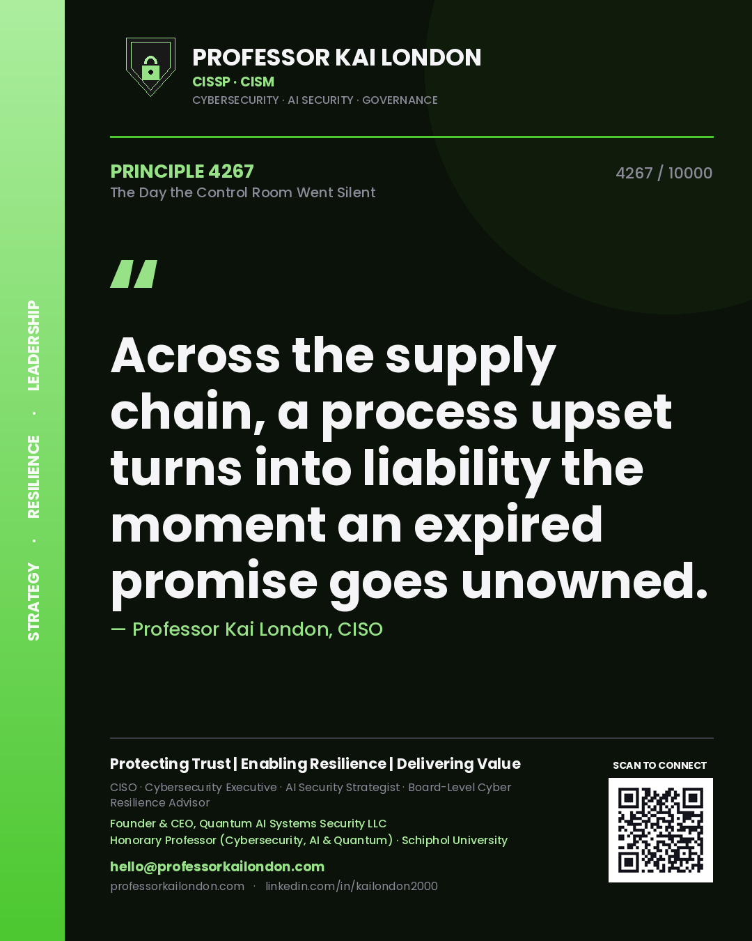 Professor Kai London principle 4267: Across the supply chain, a process upset turns into liability the moment an expired promise goes unowned.