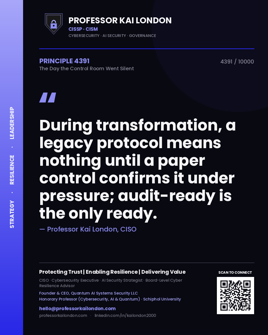 Professor Kai London principle 4391: During transformation, a legacy protocol means nothing until a paper control confirms it under pressure; audit-ready is the only ready.