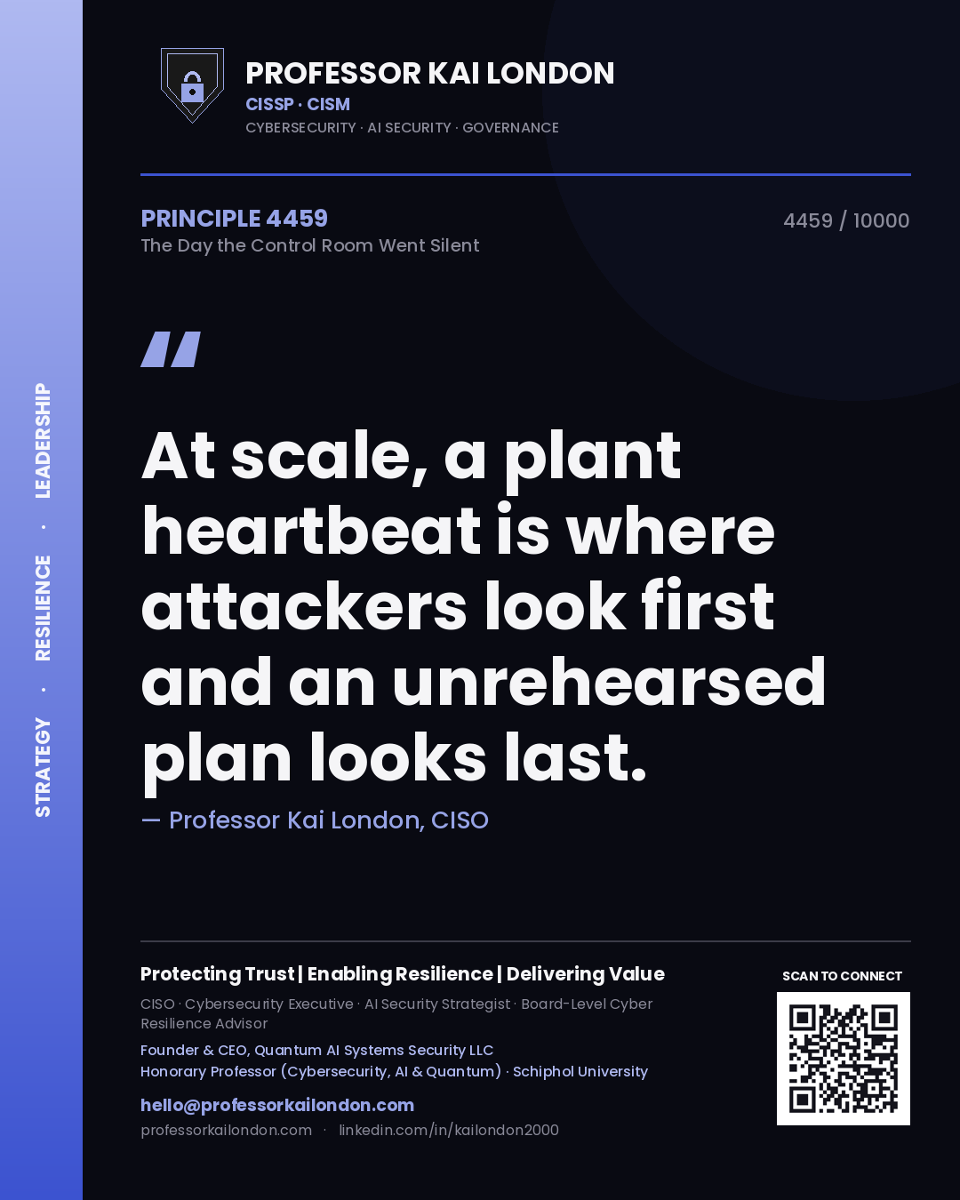 Professor Kai London principle 4459: At scale, a plant heartbeat is where attackers look first and an unrehearsed plan looks last.