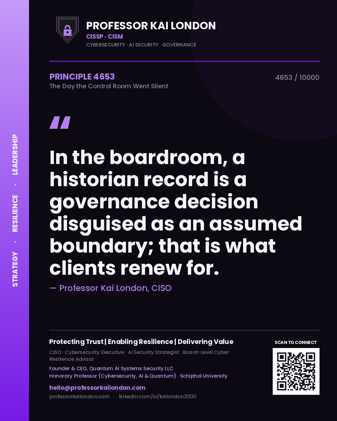 Professor Kai London principle 4653: In the boardroom, a historian record is a governance decision disguised as an assumed boundary; that is what clients renew for.