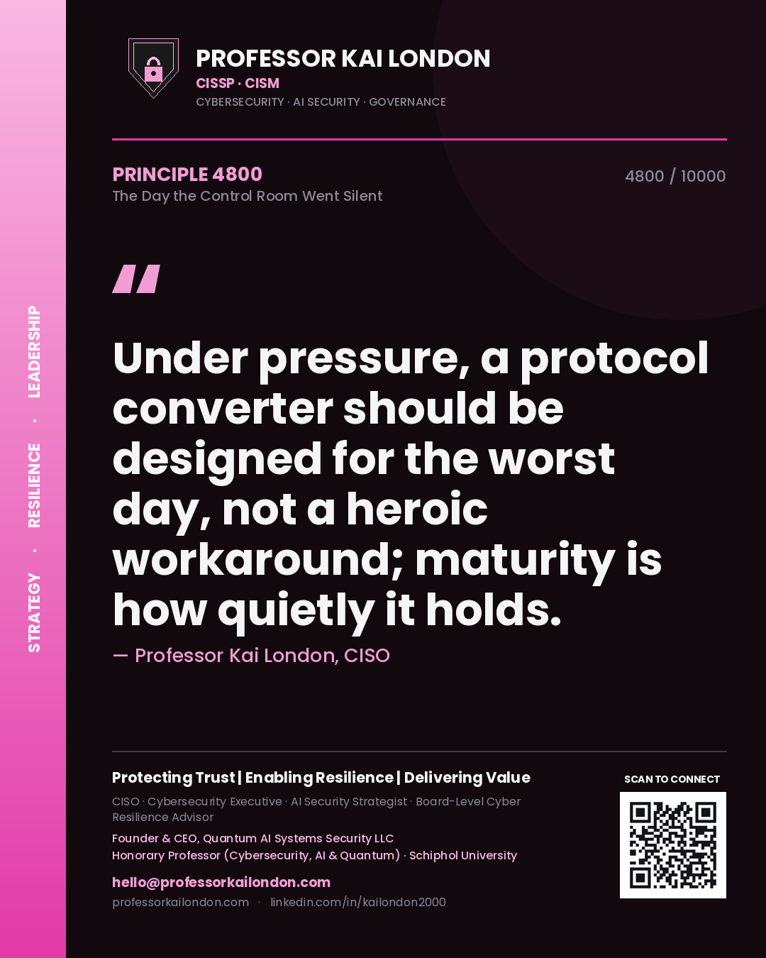 Professor Kai London principle 4800: Under pressure, a protocol converter should be designed for the worst day, not a heroic workaround; maturity is how quietly it holds.