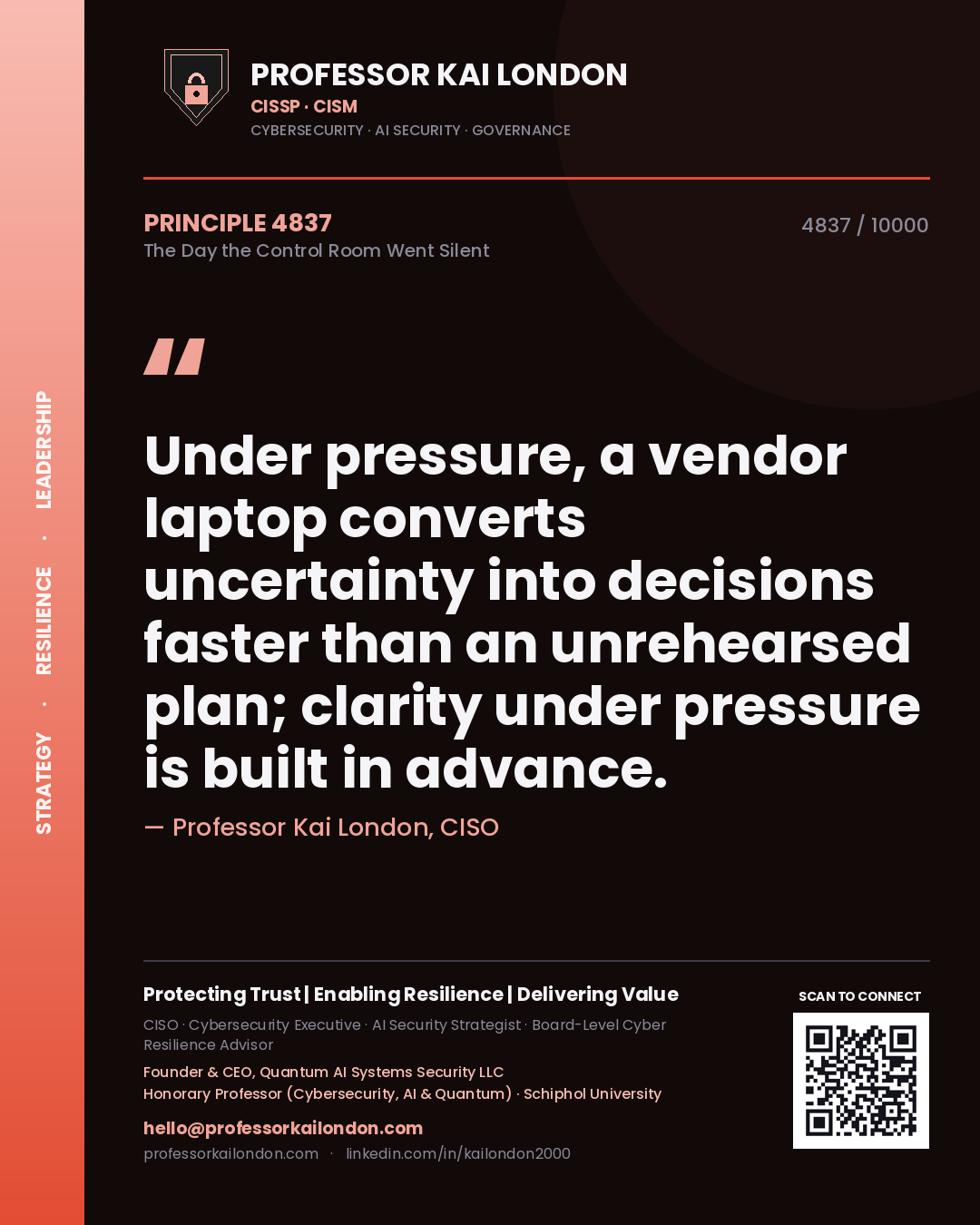 Professor Kai London principle 4837: Under pressure, a vendor laptop converts uncertainty into decisions faster than an unrehearsed plan; clarity under pressure is built in advance.