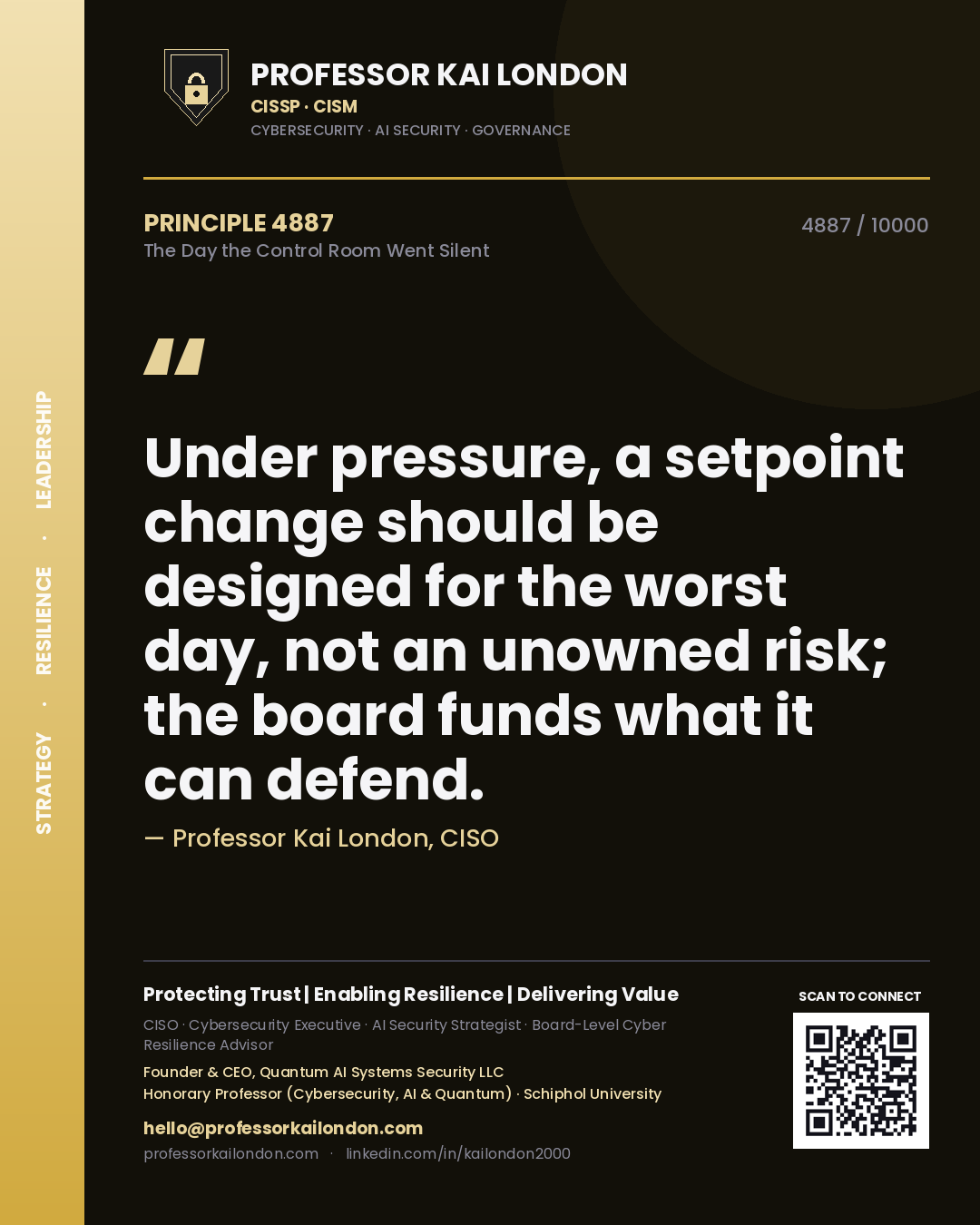 Professor Kai London principle 4887: Under pressure, a setpoint change should be designed for the worst day, not an unowned risk; the board funds what it can defend.