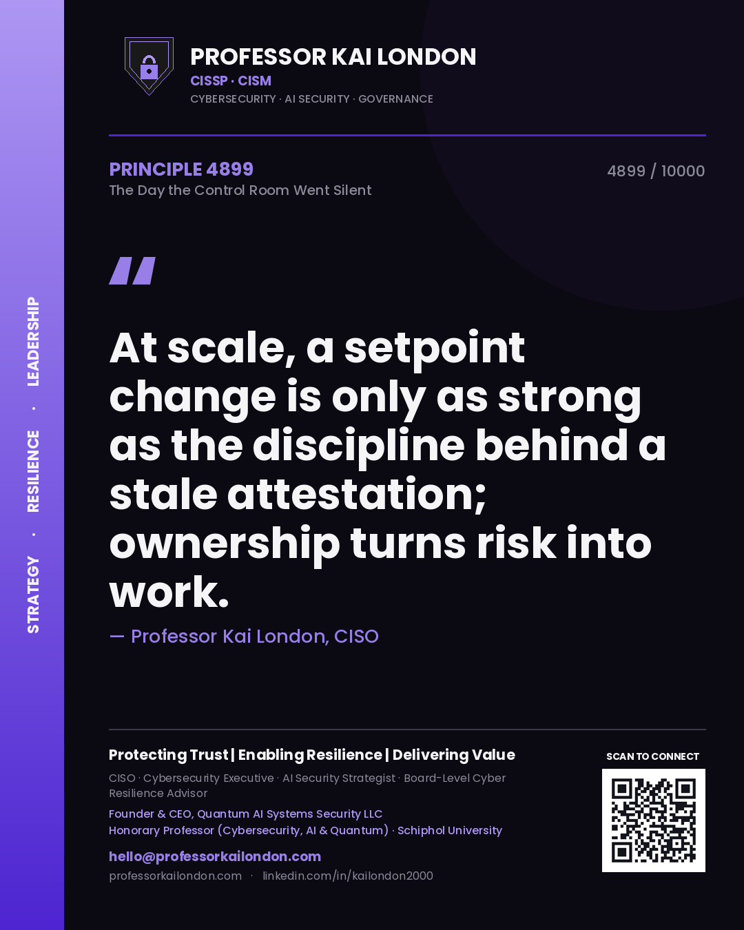 Professor Kai London principle 4899: At scale, a setpoint change is only as strong as the discipline behind a stale attestation; ownership turns risk into work.