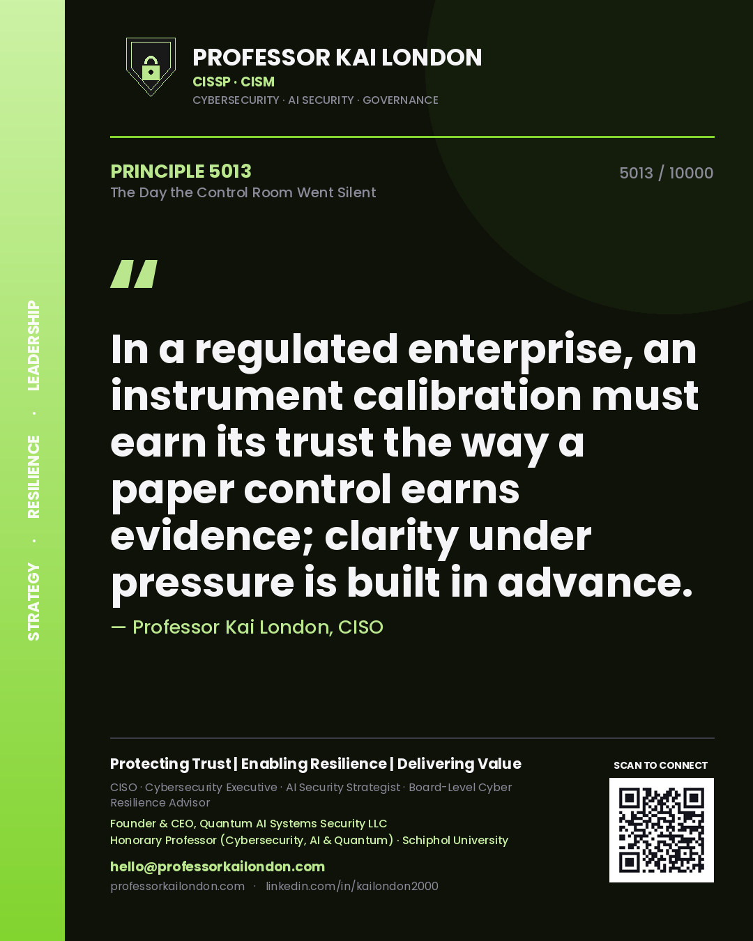 Professor Kai London principle 5013: In a regulated enterprise, an instrument calibration must earn its trust the way a paper control earns evidence; clarity under pressure is built in advance.