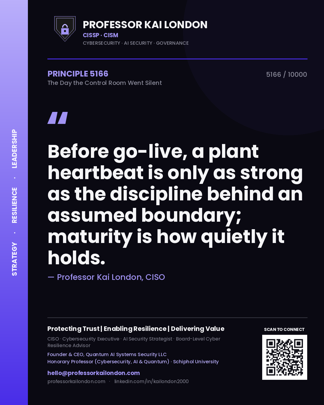 Professor Kai London principle 5166: Before go-live, a plant heartbeat is only as strong as the discipline behind an assumed boundary; maturity is how quietly it holds.