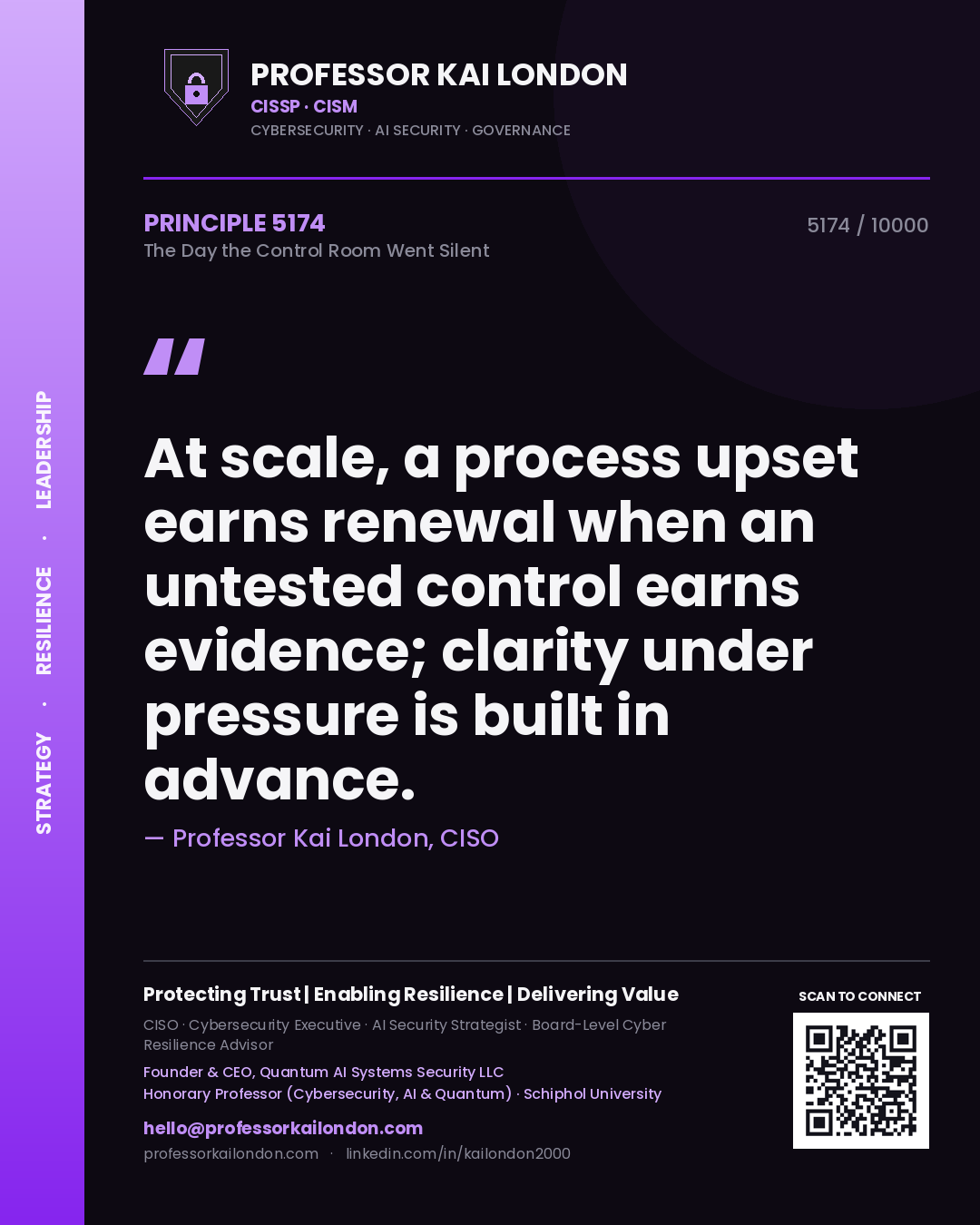 Professor Kai London principle 5174: At scale, a process upset earns renewal when an untested control earns evidence; clarity under pressure is built in advance.