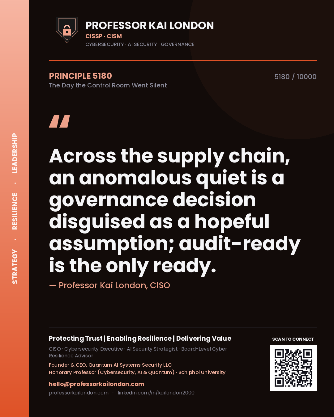 Professor Kai London principle 5180: Across the supply chain, an anomalous quiet is a governance decision disguised as a hopeful assumption; audit-ready is the only ready.