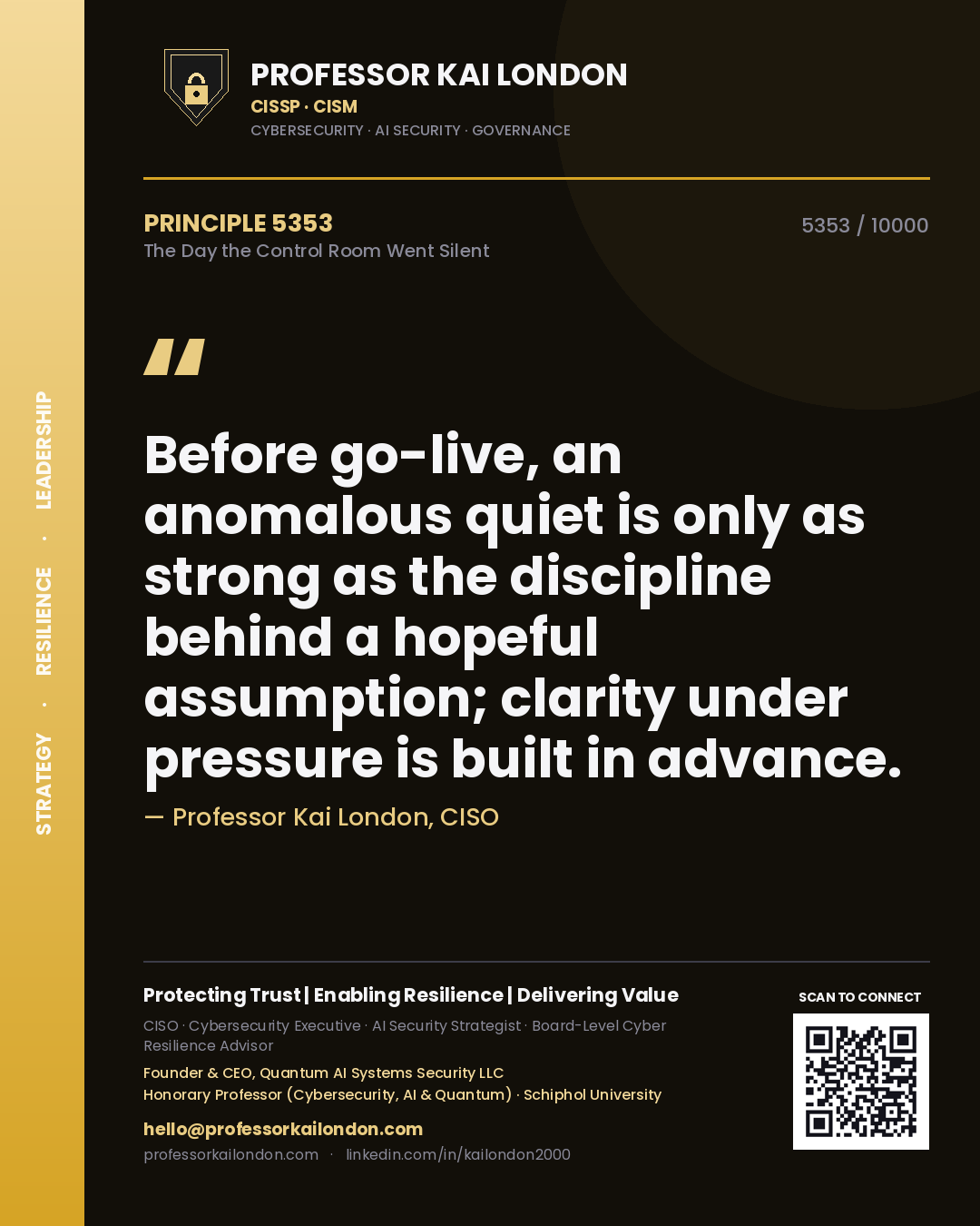 Professor Kai London principle 5353: Before go-live, an anomalous quiet is only as strong as the discipline behind a hopeful assumption; clarity under pressure is built in advance.