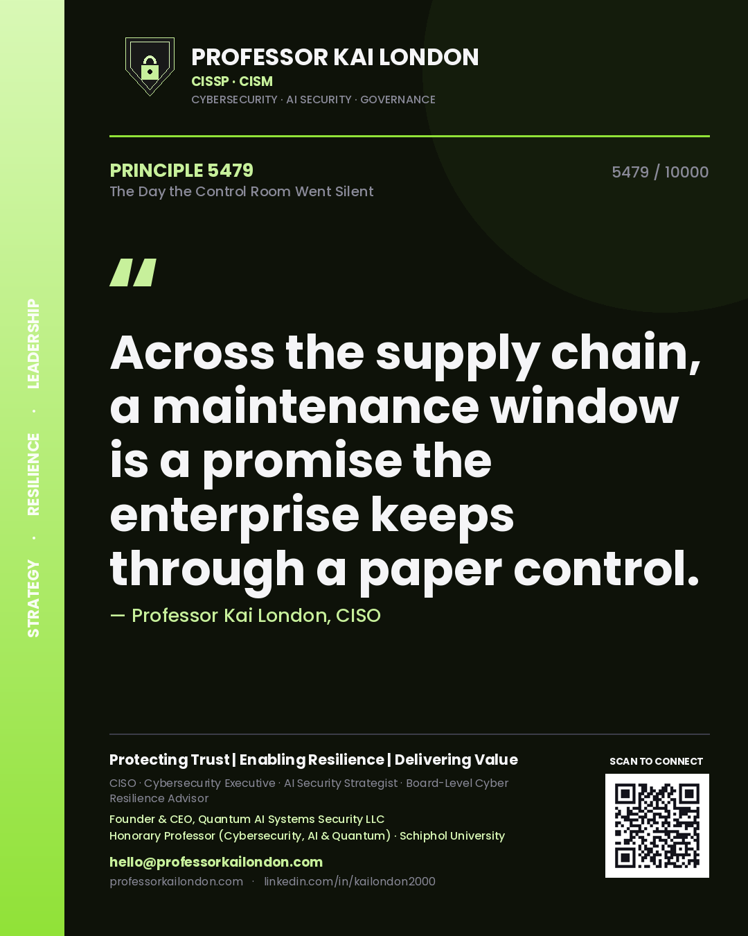 Professor Kai London principle 5479: Across the supply chain, a maintenance window is a promise the enterprise keeps through a paper control.