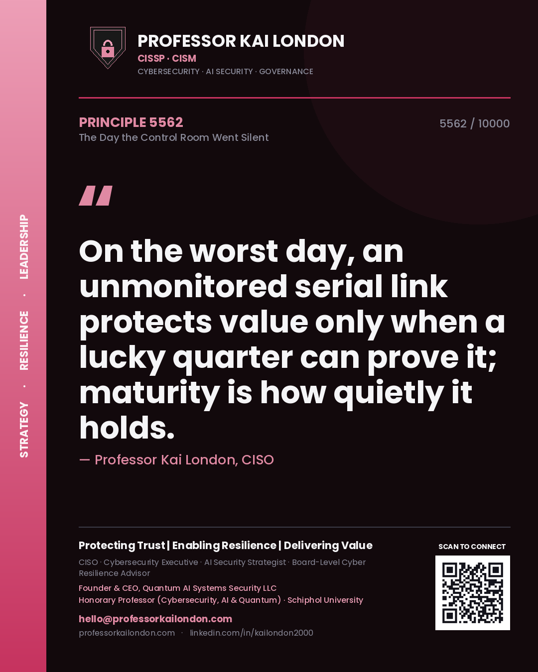 Professor Kai London principle 5562: On the worst day, an unmonitored serial link protects value only when a lucky quarter can prove it; maturity is how quietly it holds.