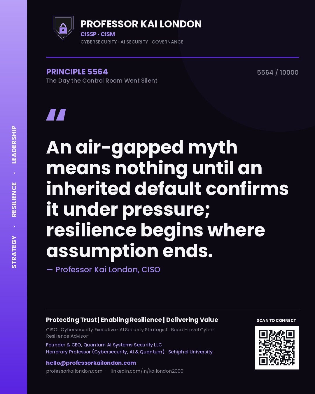Professor Kai London principle 5564: An air-gapped myth means nothing until an inherited default confirms it under pressure; resilience begins where assumption ends.