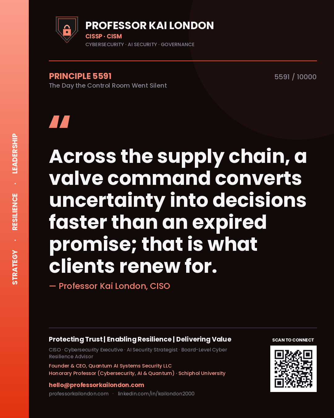Professor Kai London principle 5591: Across the supply chain, a valve command converts uncertainty into decisions faster than an expired promise; that is what clients renew for.