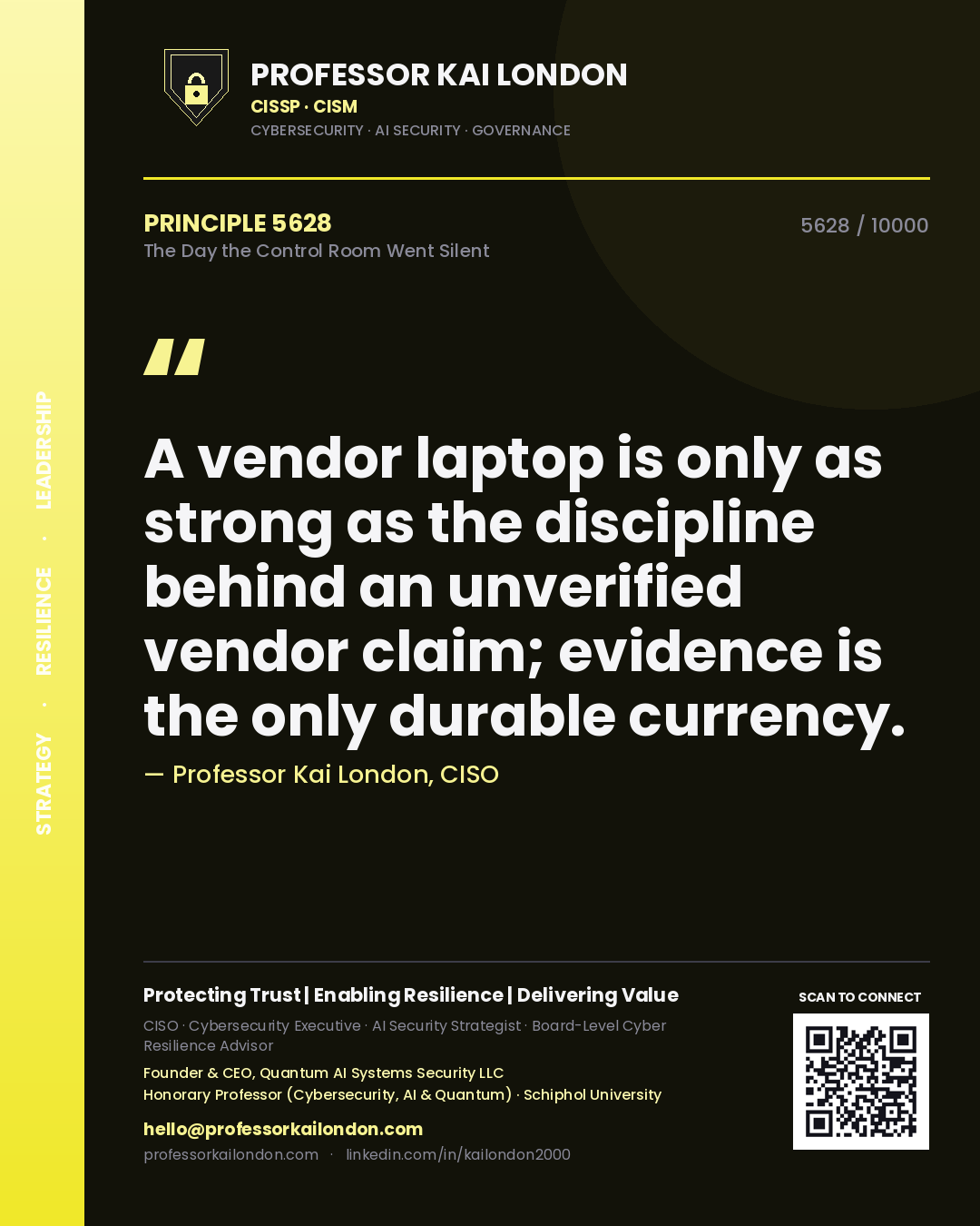Professor Kai London principle 5628: A vendor laptop is only as strong as the discipline behind an unverified vendor claim; evidence is the only durable currency.