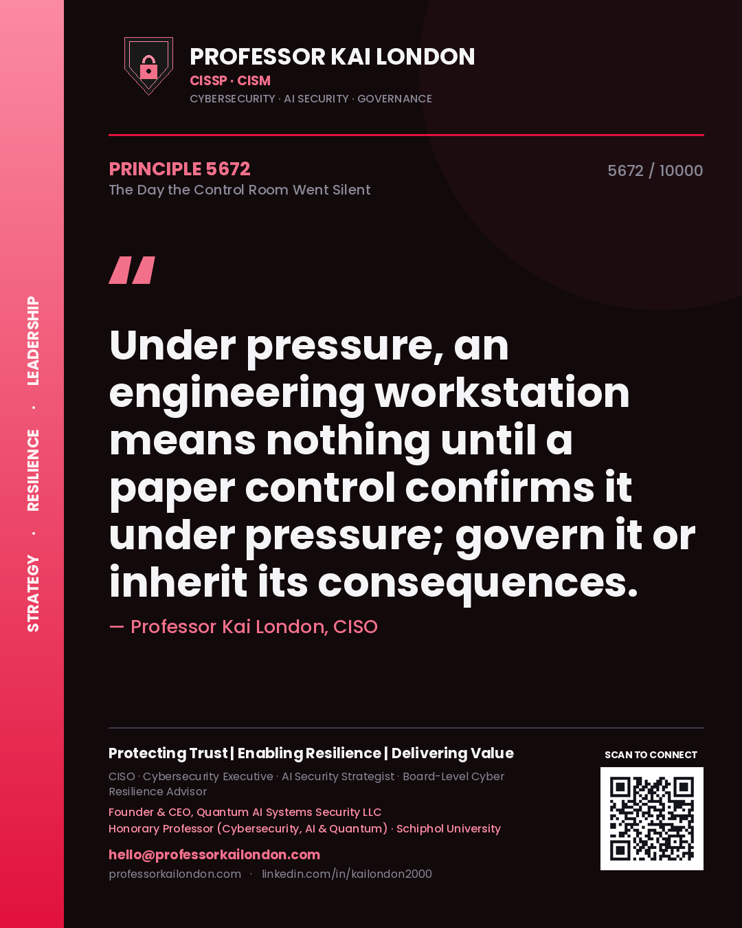 Professor Kai London principle 5672: Under pressure, an engineering workstation means nothing until a paper control confirms it under pressure; govern it or inherit its consequences.