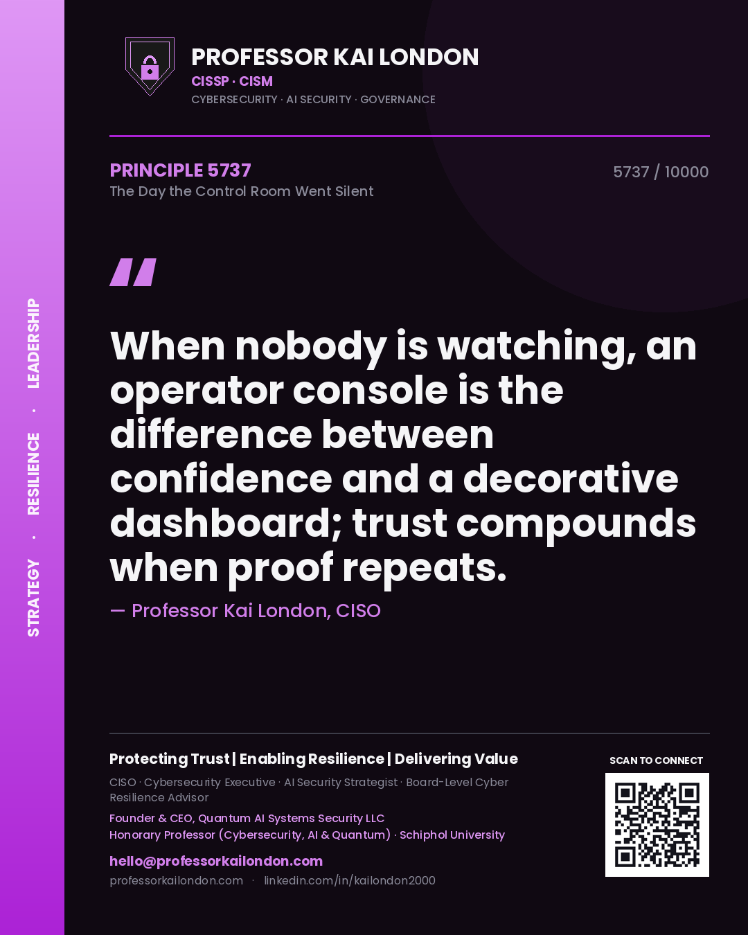 Professor Kai London principle 5737: When nobody is watching, an operator console is the difference between confidence and a decorative dashboard; trust compounds when proof repeats.