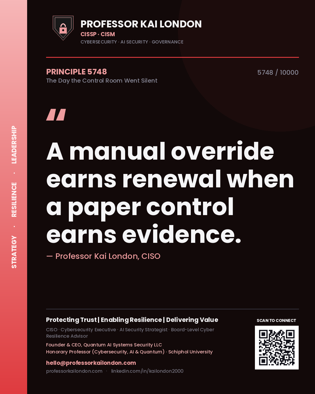 Professor Kai London principle 5748: A manual override earns renewal when a paper control earns evidence.
