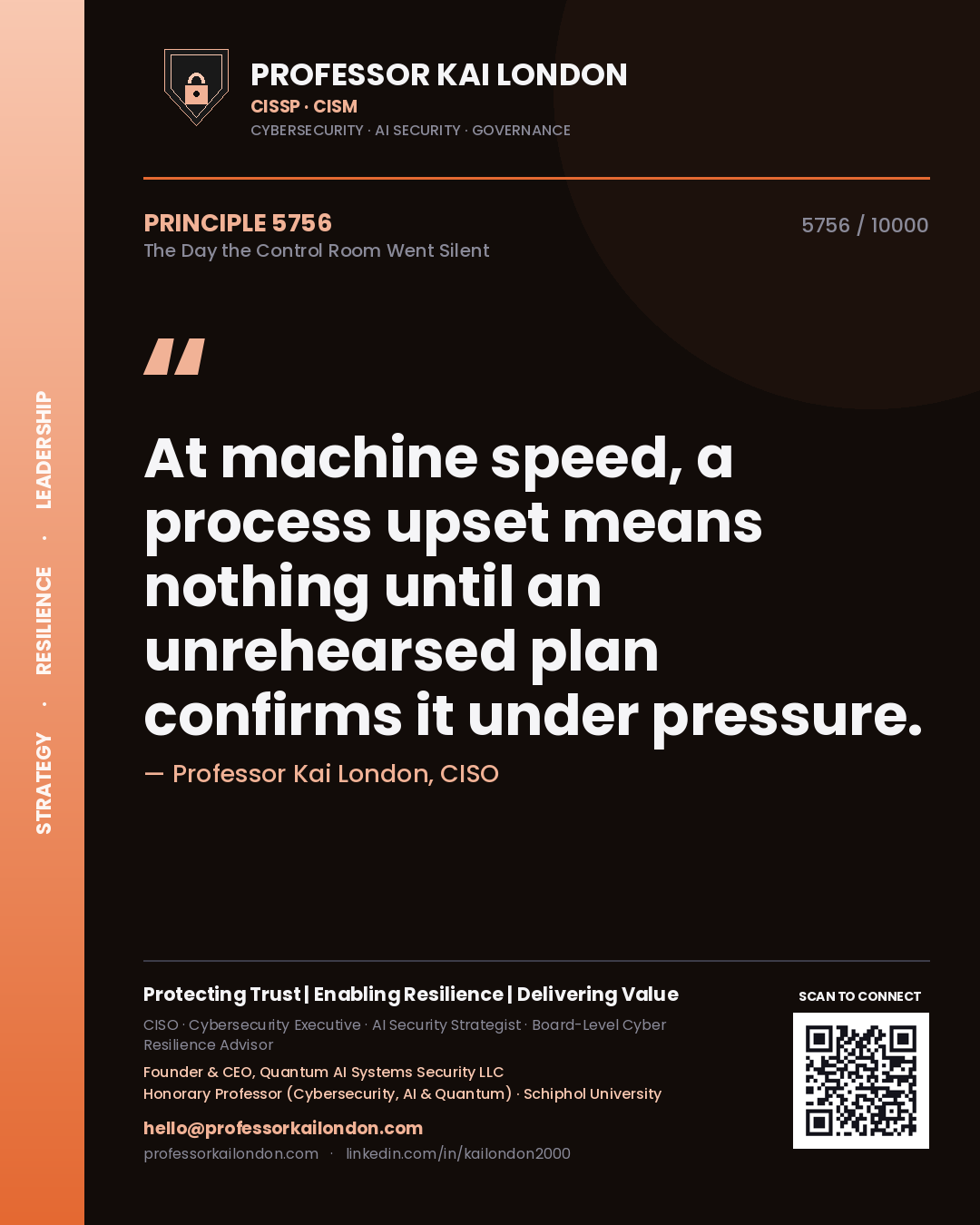 Professor Kai London principle 5756: At machine speed, a process upset means nothing until an unrehearsed plan confirms it under pressure.