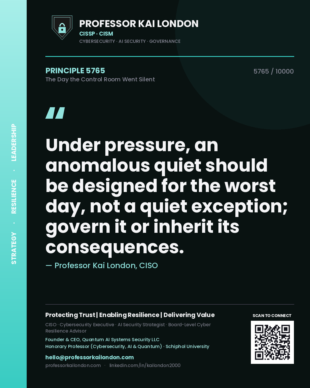 Professor Kai London principle 5765: Under pressure, an anomalous quiet should be designed for the worst day, not a quiet exception; govern it or inherit its consequences.