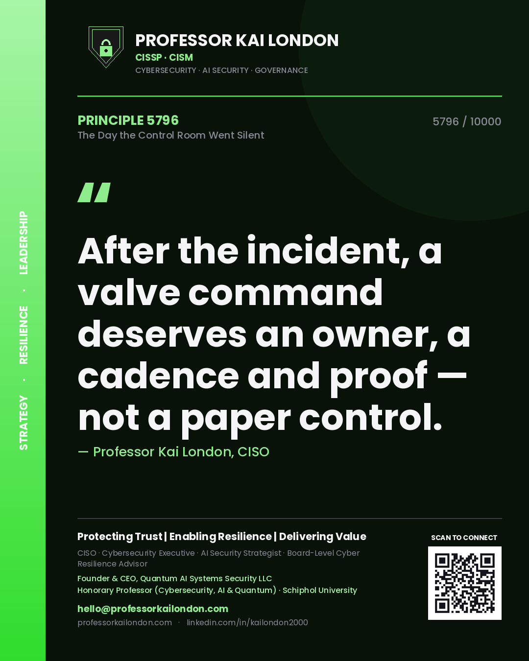 Professor Kai London principle 5796: After the incident, a valve command deserves an owner, a cadence and proof — not a paper control.