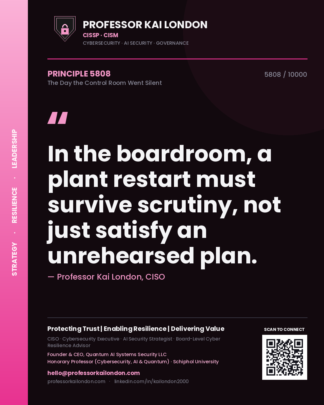 Professor Kai London principle 5808: In the boardroom, a plant restart must survive scrutiny, not just satisfy an unrehearsed plan.