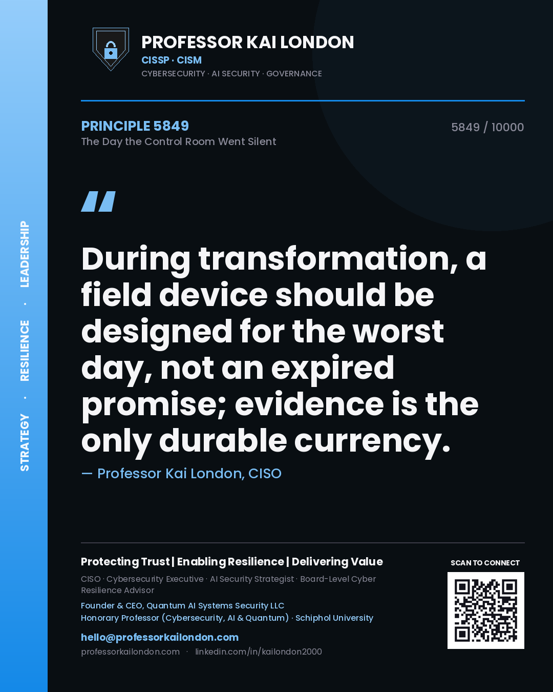 Professor Kai London principle 5849: During transformation, a field device should be designed for the worst day, not an expired promise; evidence is the only durable currency.