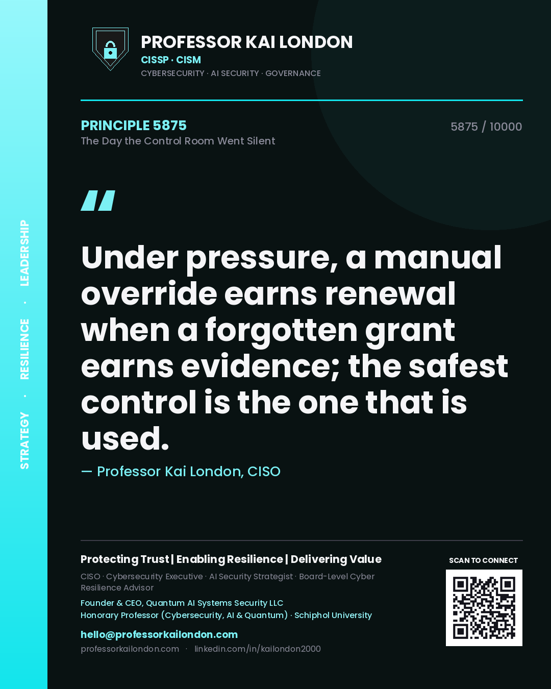 Professor Kai London principle 5875: Under pressure, a manual override earns renewal when a forgotten grant earns evidence; the safest control is the one that is used.